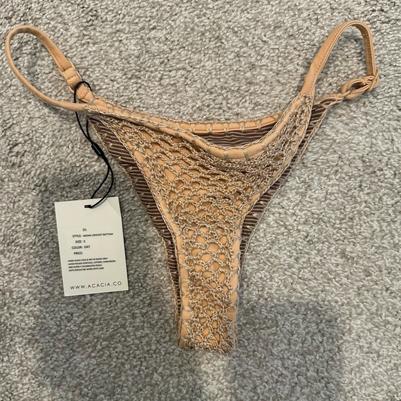 NWT Acacia Swimwear Tan Crochet Bikini - Baja Top (M) + Neema Bottom (S) in Oat - Picture 6 of 12